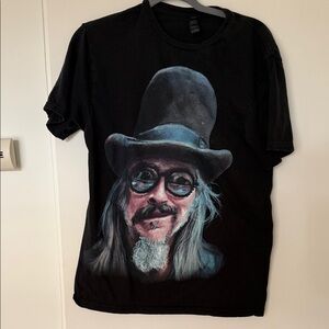Black Graphic Tee with Les Claypool Artistic Portrait